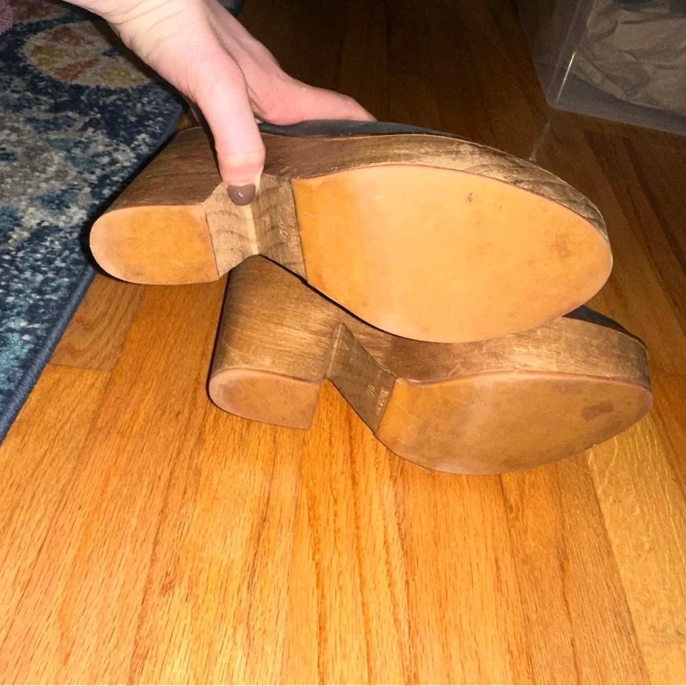 Women's Black Free People Leather Wedge Clogs - Picture 6 of 7